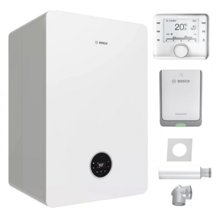 Bosch Condens 5700iWT 24/42 kocioł dwufunkcyjny z wbudowanym zasobnikiem 42l, regulator CW400, moduł K30RF, zestaw do szachtu